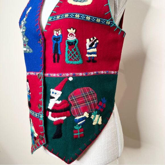 VTG 90s New Identity 100% Wool Embroidered Christmas Holiday Vest Small - Picture 5 of 11
